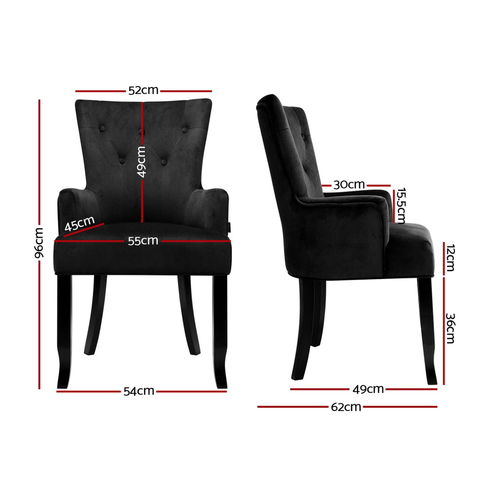 Artiss Dining Chair Velvet French Provincial Armchair Black - Furniture > Bar Stools & Chairs > Arm Chairs & Recliners