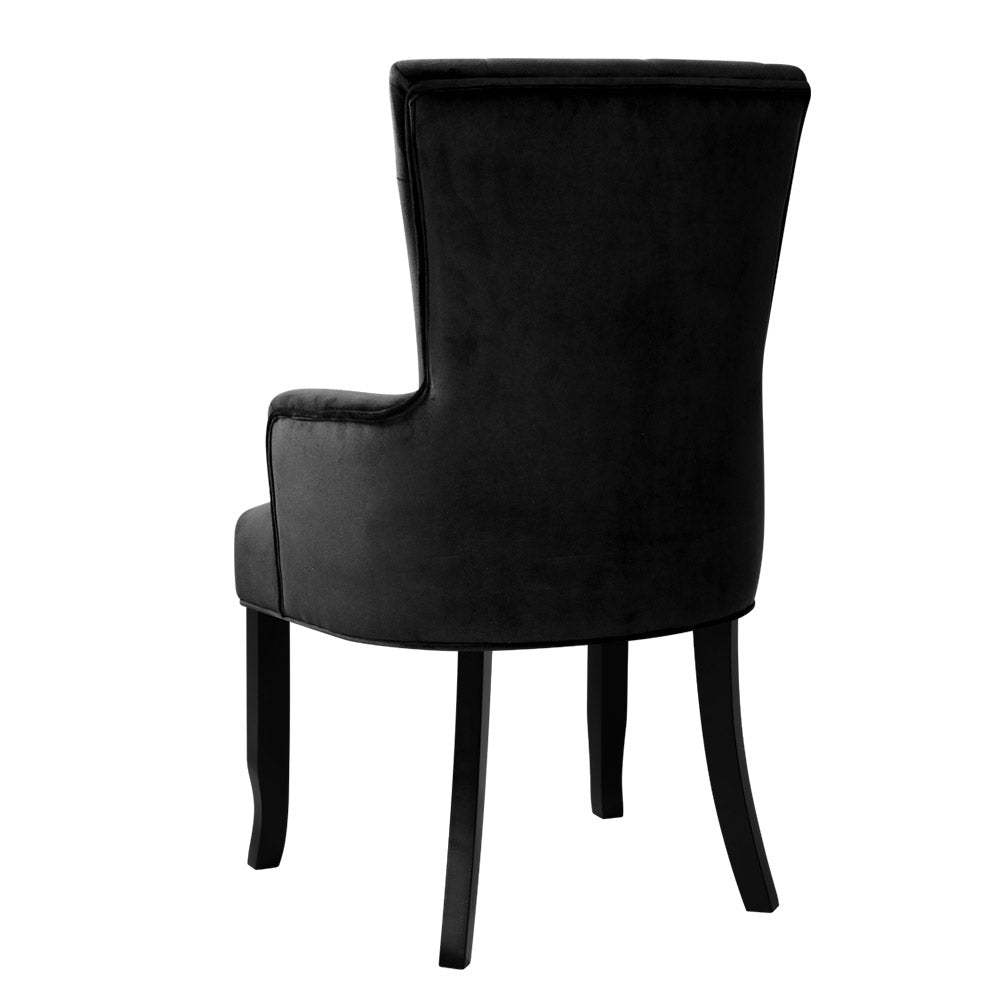 Artiss Dining Chair Velvet French Provincial Armchair Black - Furniture > Bar Stools & Chairs > Arm Chairs & Recliners