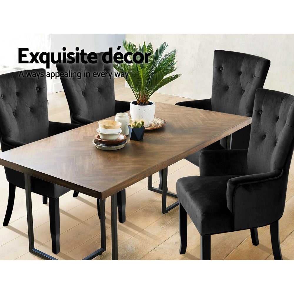Artiss Dining Chair Velvet French Provincial Armchair Black - Furniture > Bar Stools & Chairs > Arm Chairs & Recliners