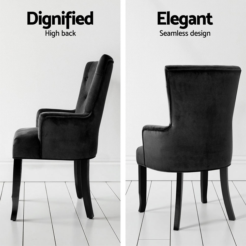 2x Artiss Dining Chairs Velvet French Provincial Armchair Black - Furniture > Bar Stools & Chairs > Arm Chairs &