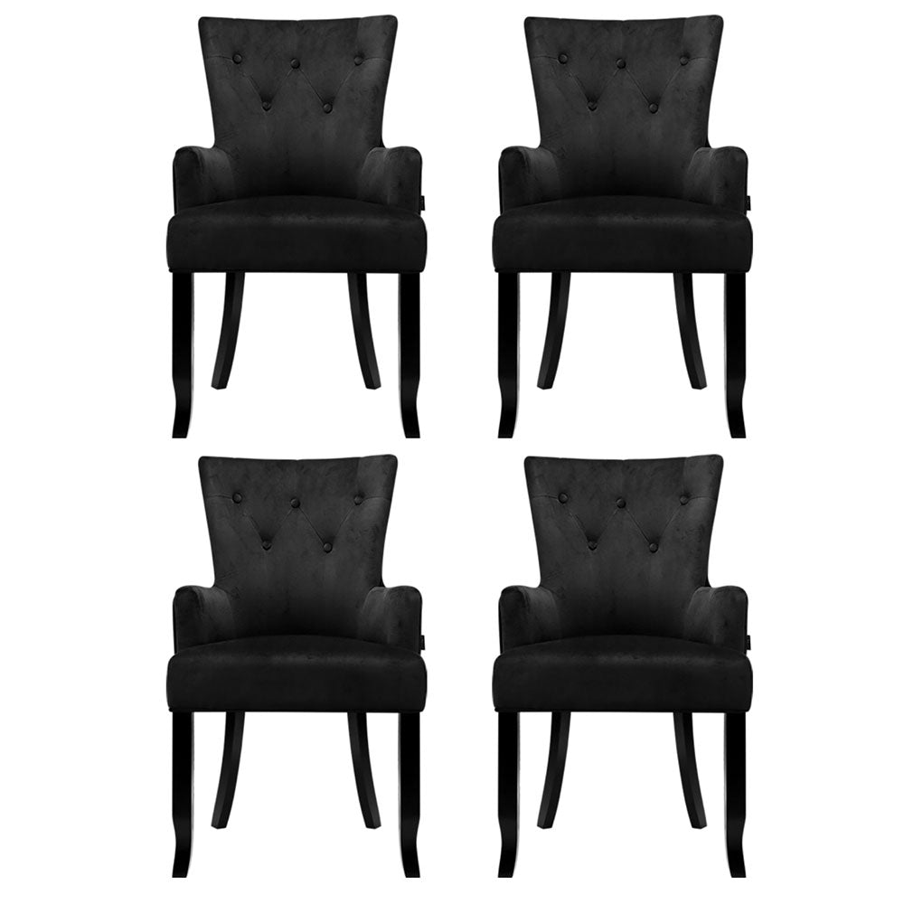 4x Artiss Dining Chairs Velvet French Provincial Armchair Black - Furniture > Bar Stools & Chairs > Arm Chairs &