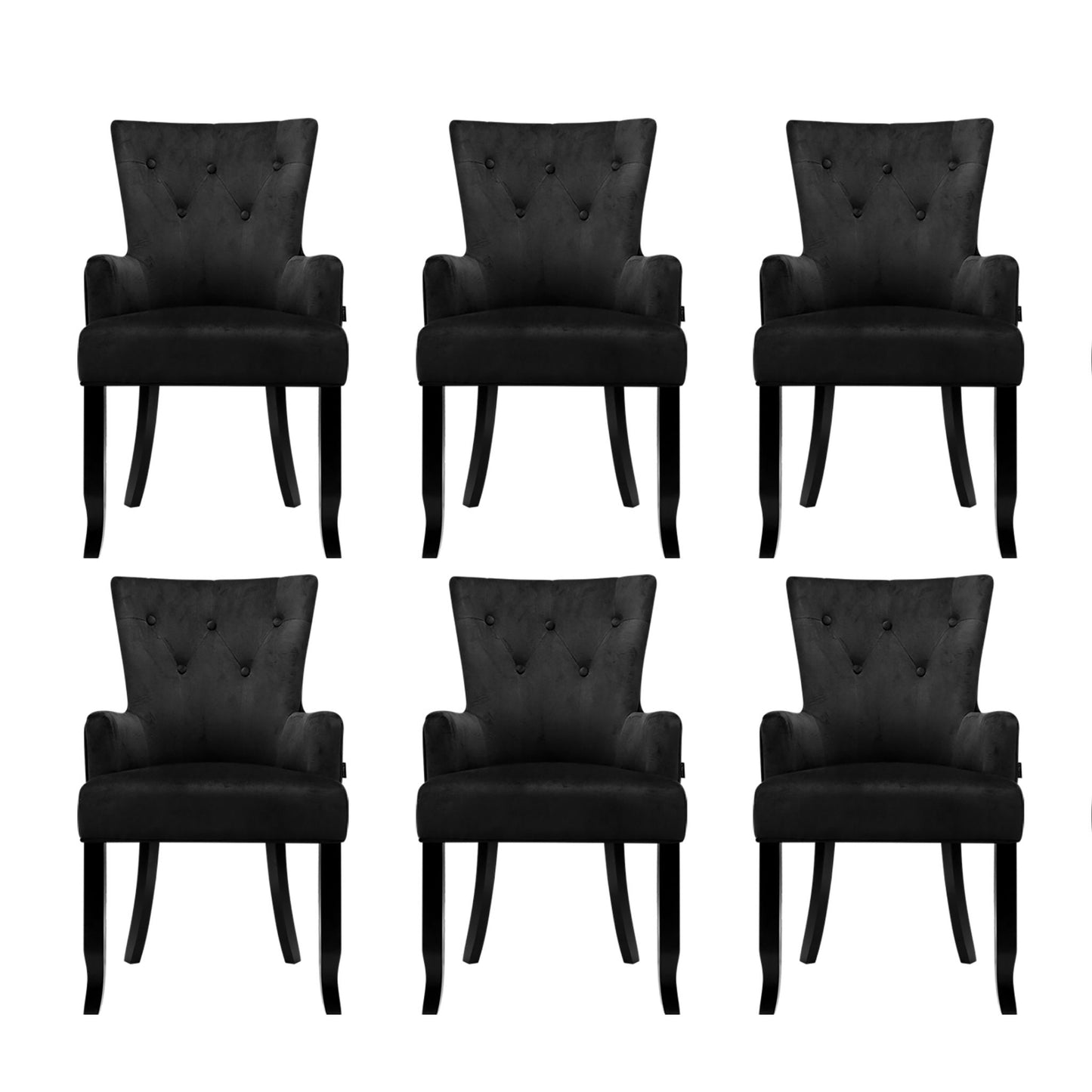 French Provincial Velvet Dining Chairs Set of 6 - Black