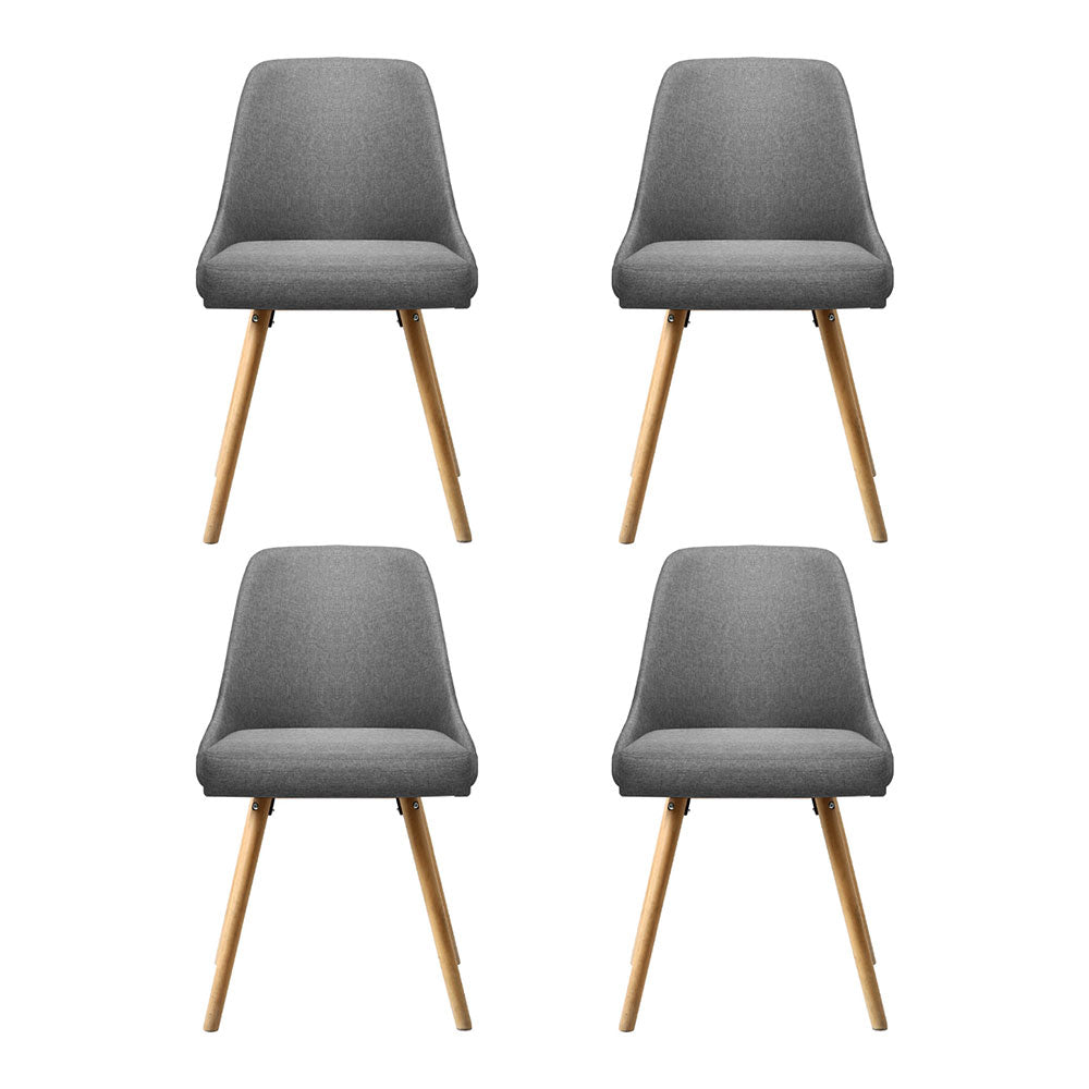 Artiss Dining Chairs Set of 4 Fabric Wooden Grey - Furniture > Dining > Kitchen & Dining Chairs