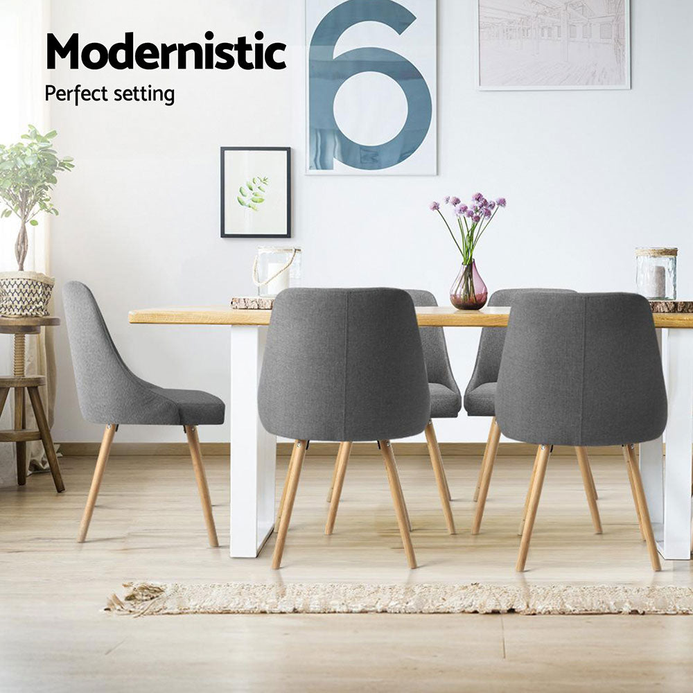 Artiss Dining Chairs Set of 4 Fabric Wooden Grey - Furniture > Dining > Kitchen & Dining Chairs