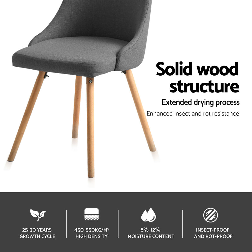 Artiss Dining Chairs Set of 4 Fabric Wooden Grey - Furniture > Dining > Kitchen & Dining Chairs