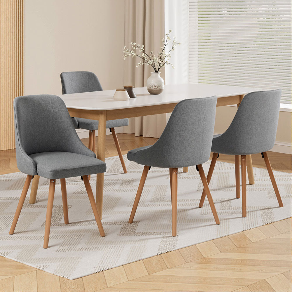 Artiss Dining Chairs Set of 4 Fabric Wooden Grey - Furniture > Dining > Kitchen & Dining Chairs