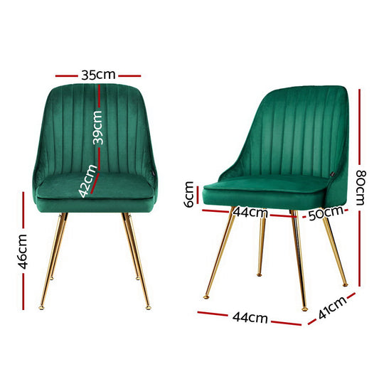 Dining Chairs Set of 2 Velvet Channel Tufted Green