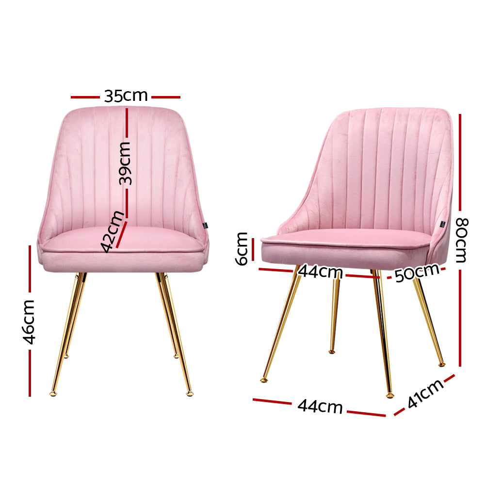 Artiss Dining Chairs Set of 2 Velvet Channel Tufted Pink - Furniture > Dining > Dining Set