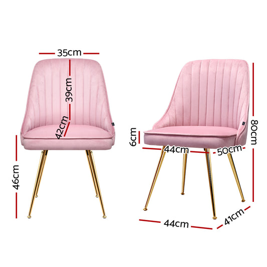 Artiss Dining Chairs Set of 2 Velvet Channel Tufted Pink Furniture > Dining > Dining Set