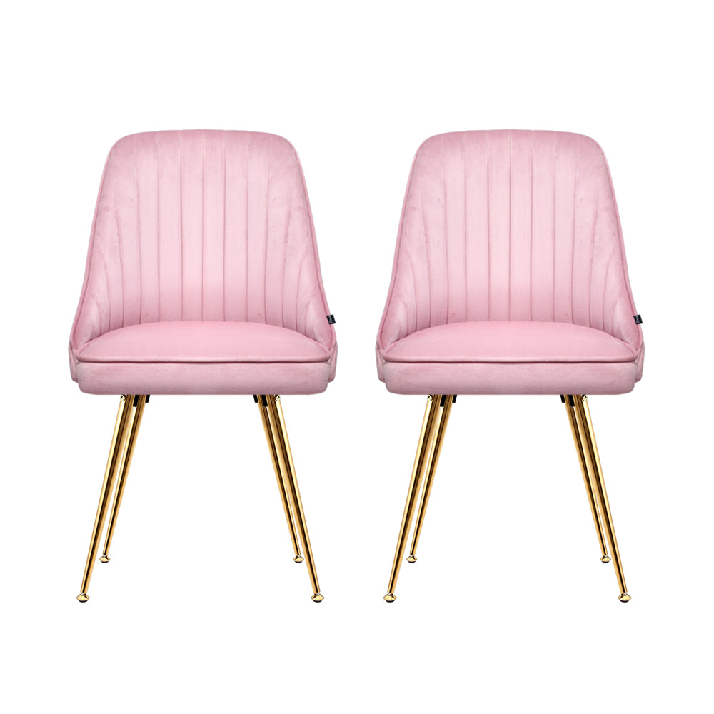 Artiss Dining Chairs Set of 2 Velvet Channel Tufted Pink - Furniture > Dining > Dining Set