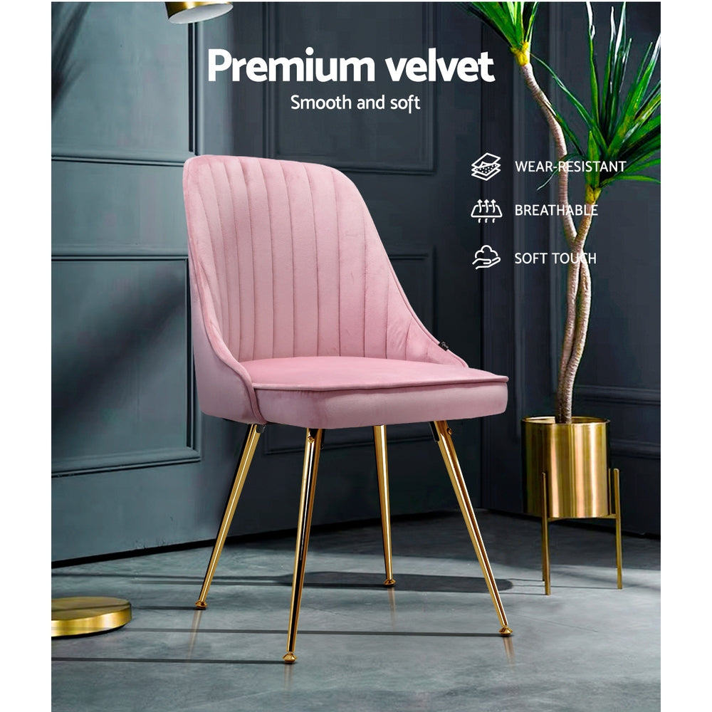 Artiss Dining Chairs Set of 2 Velvet Channel Tufted Pink - Furniture > Dining > Dining Set