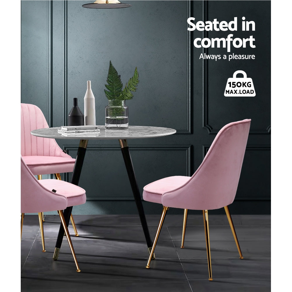 Artiss Dining Chairs Set of 2 Velvet Channel Tufted Pink - Furniture > Dining > Dining Set