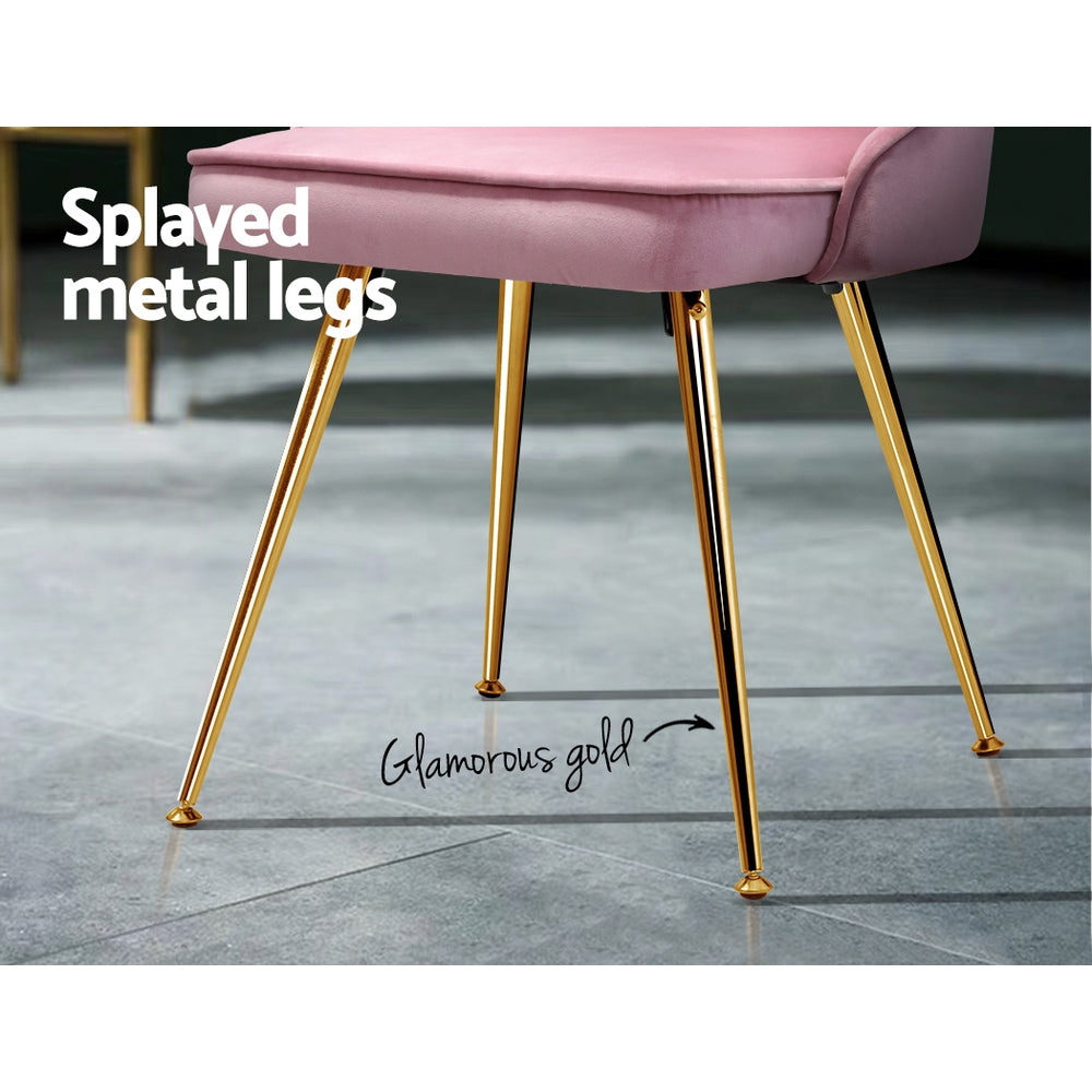 Artiss Dining Chairs Set of 2 Velvet Channel Tufted Pink - Furniture > Dining > Dining Set