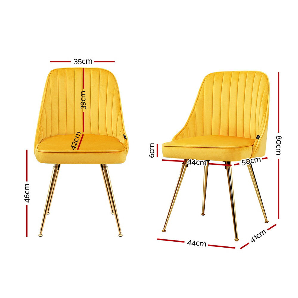 Dining Chairs Set of 2 Velvet Channel Tufted Yellow
