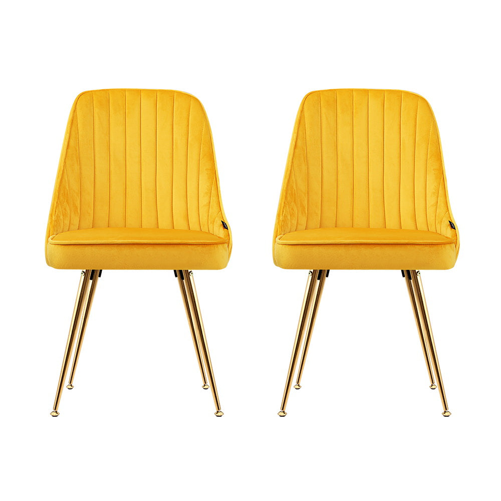 Dining Chairs Set of 2 Velvet Channel Tufted Yellow
