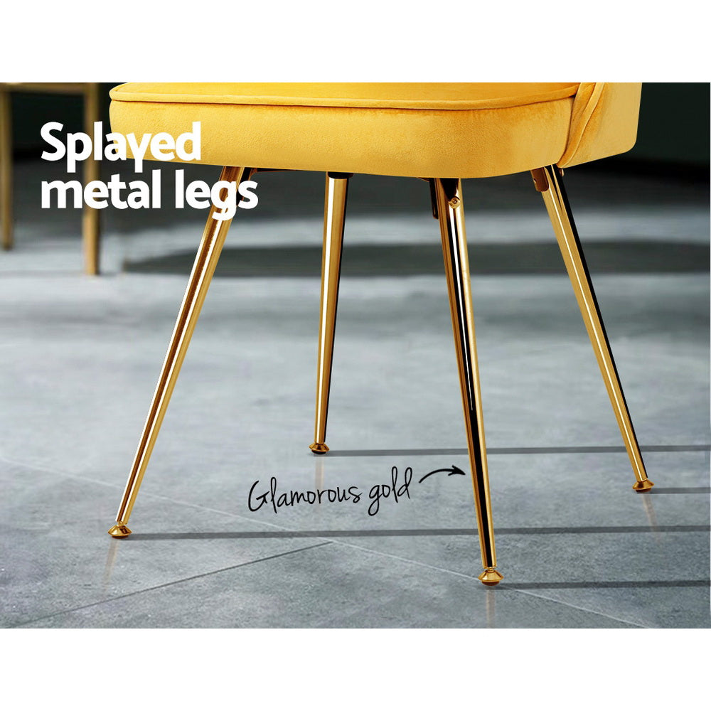 Dining Chairs Set of 2 Velvet Channel Tufted Yellow
