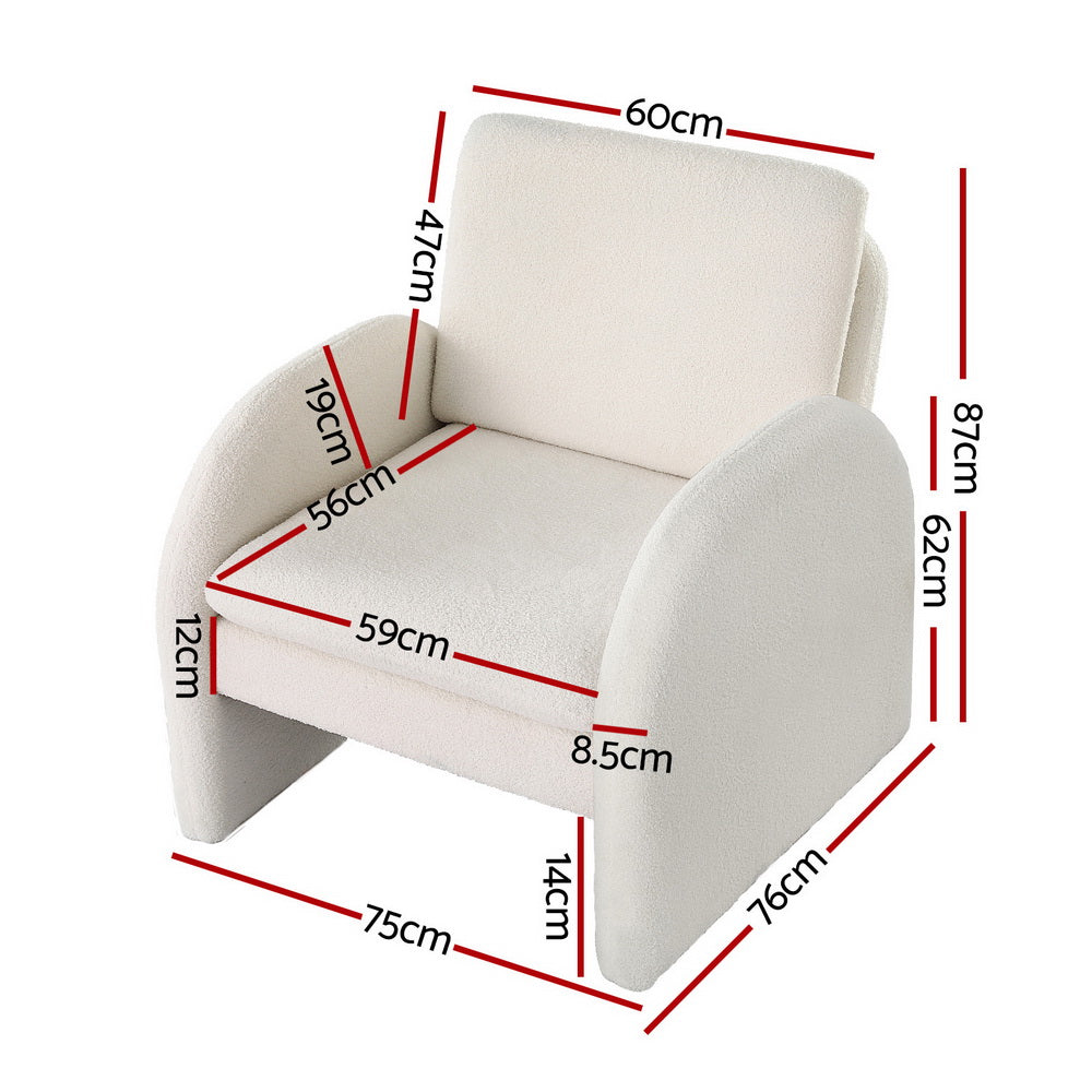 Artiss Armchair Accent Chair Lounge Tub Sofa Couch Curved Arm Seat Boucle White - Furniture > Bar Stools & Chairs > Arm