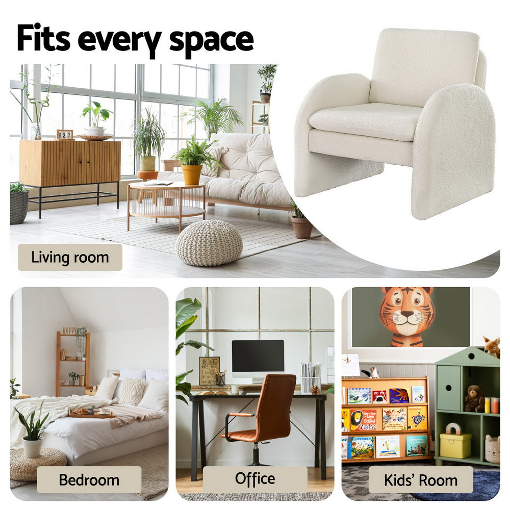 Artiss Armchair Accent Chair Lounge Tub Sofa Couch Curved Arm Seat Boucle White - Furniture > Bar Stools & Chairs > Arm