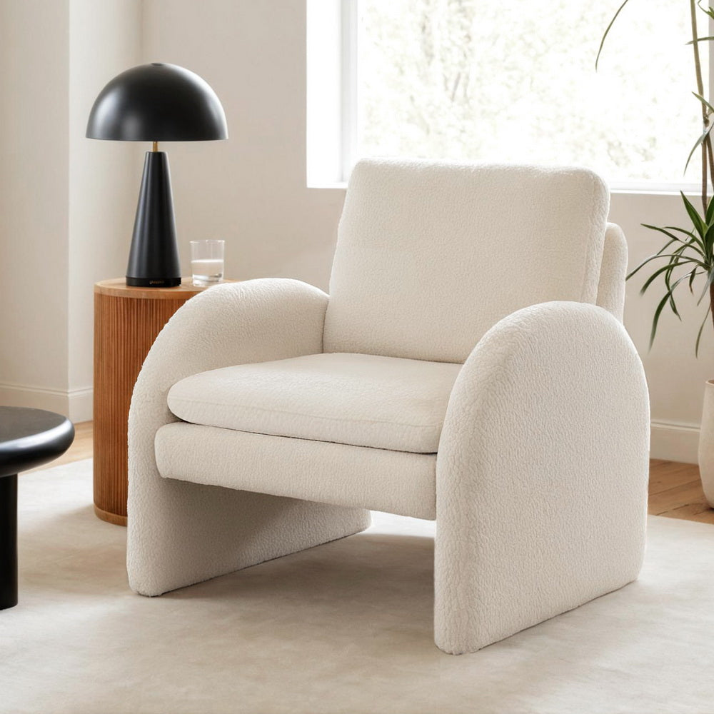 Artiss Armchair Accent Chair Lounge Tub Sofa Couch Curved Arm Seat Boucle White - Furniture > Bar Stools & Chairs > Arm