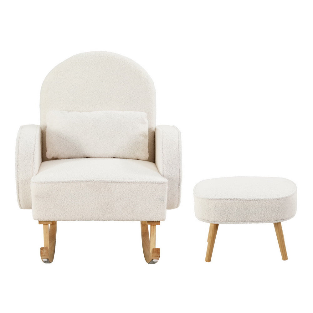 Artiss Armchair Rocking Chair Ottoman Lounge Footrest Round Nursing Boucle White - Furniture > Bar Stools & Chairs >