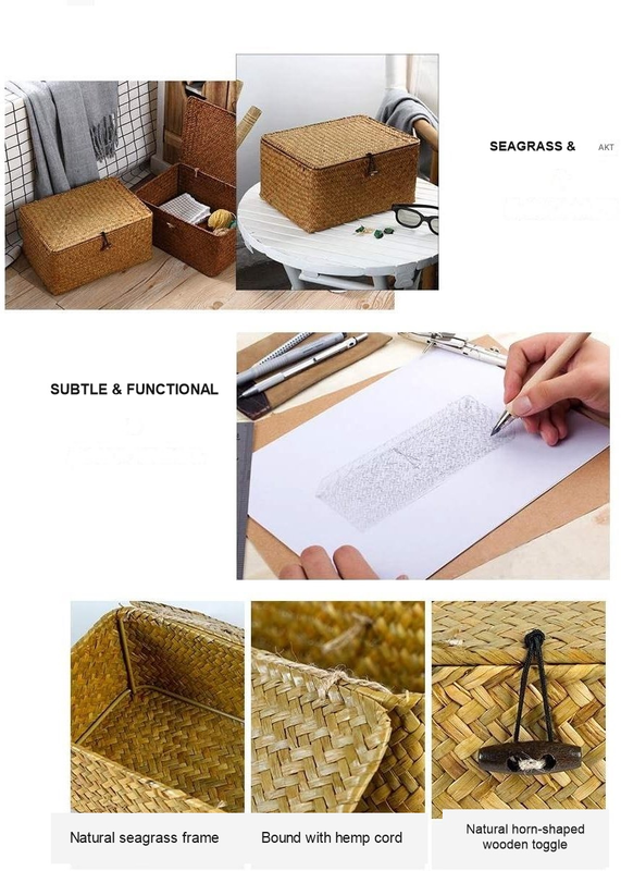 Handwoven Rattan Storage Box with Lid and Removable Dividers, 26 x 16 x 10 cm