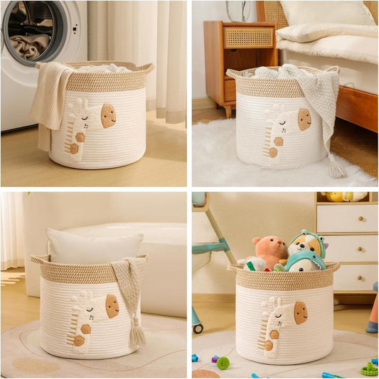 Diaper Caddy Organizer Basket, Woven Rope Storage Bin For Nursery Changing Table, Toy And Baby Essentials Storage, Khaki, 30 x 30 cm