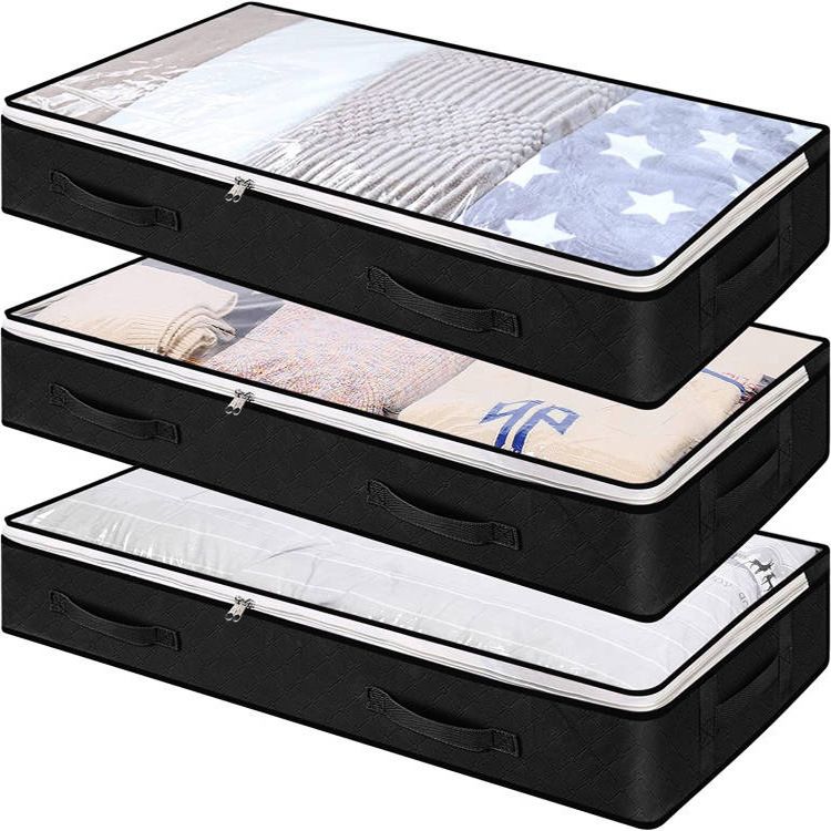 Bed Bottom Storage Bag Non-woven Fabric Sealed Dark gray transparent cover two portable Bed Bottom Storage Bag-Pack of Five