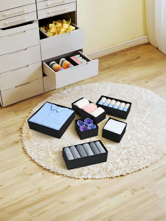 6 Packs Foldable Cloth Storage Box Closet Dresser Drawer Organizer Fabric Baskets Bins Containers Divider For Clothes Underwear Bras Socks Lingerie