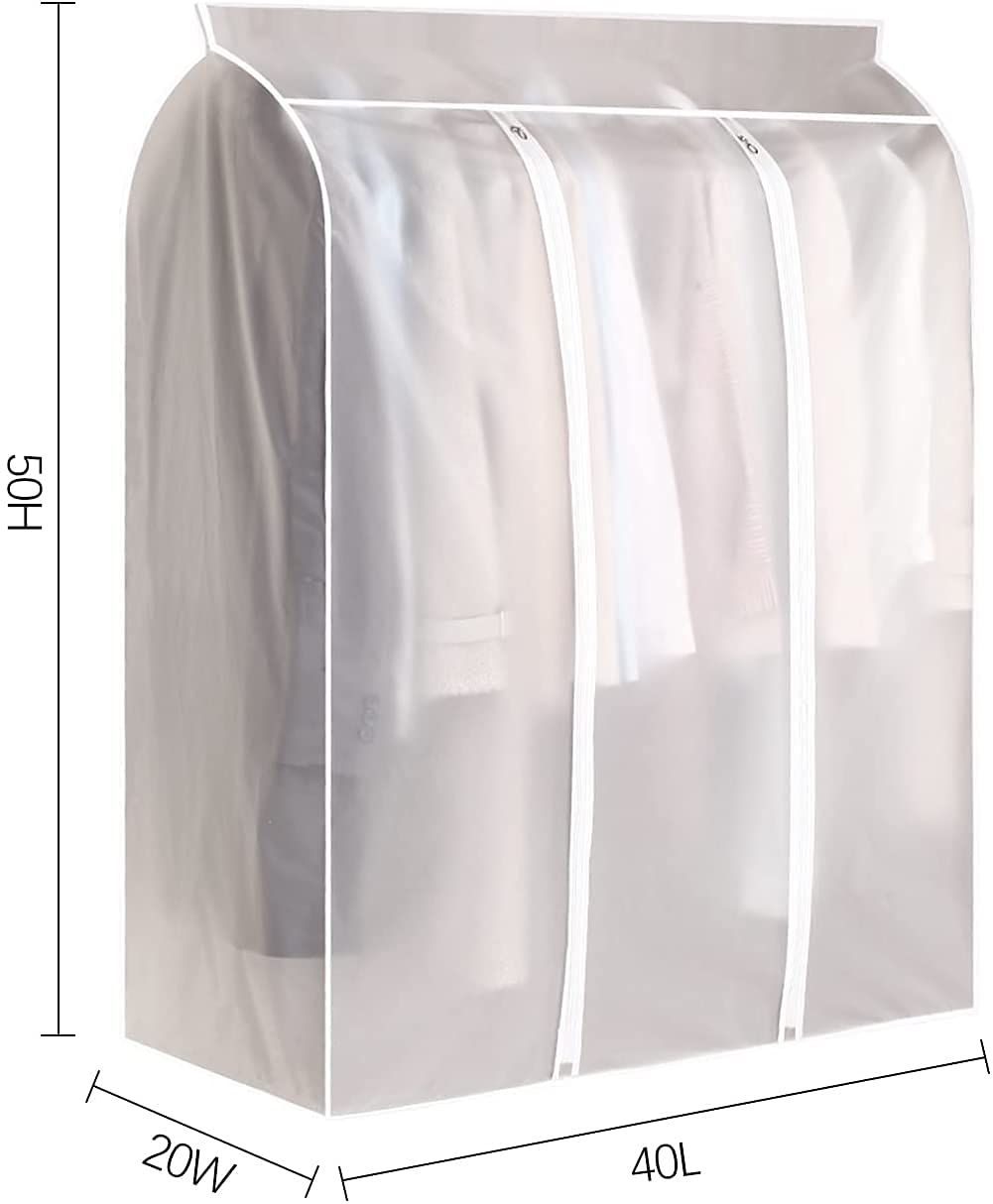 Large Translucent Frosted Garment Rack Cover Bags Clothing Storage Bag with Zipper for Hanging Shirts,Seal Closets to Protect