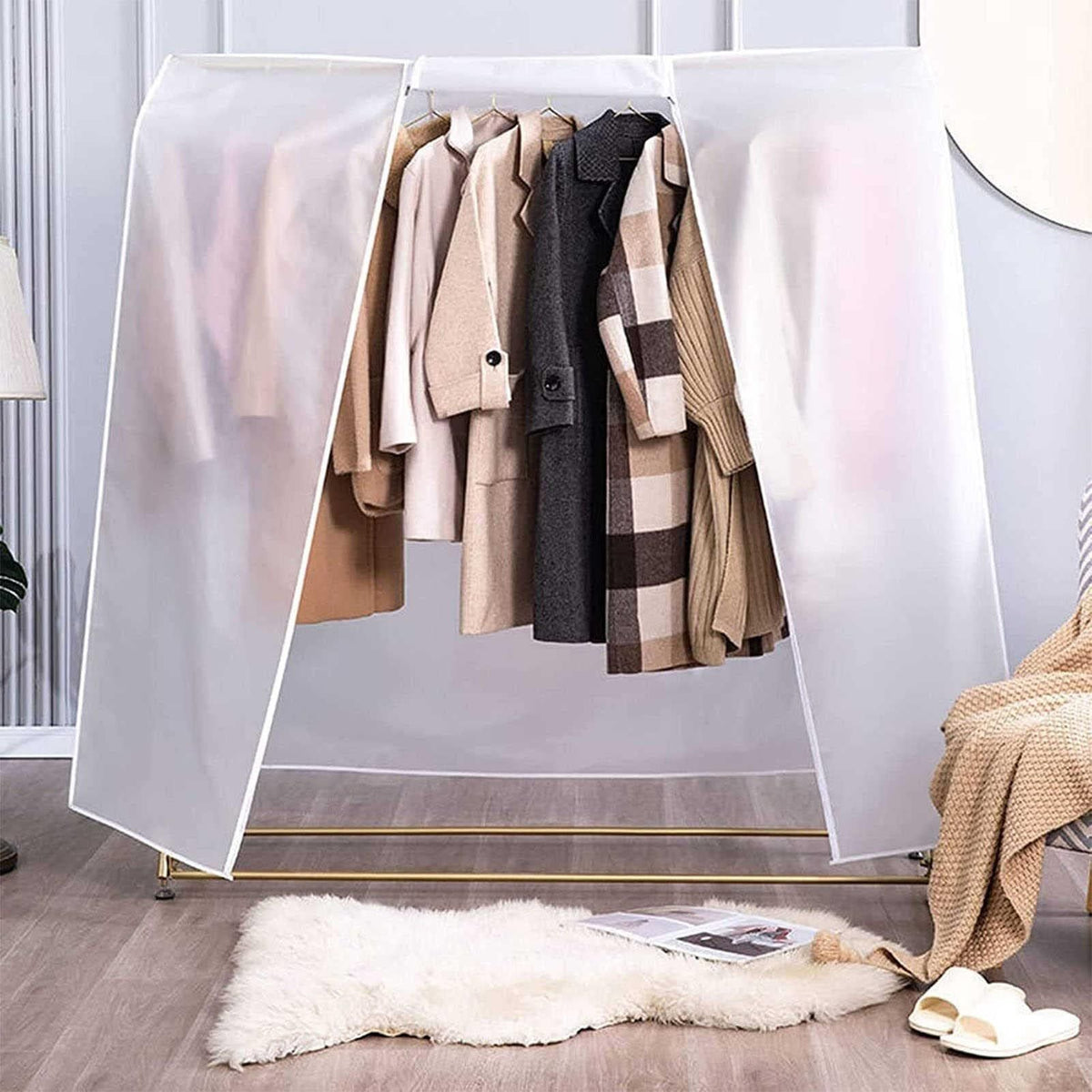 Garment Rack Cover LargeTranslucent Clothing Dustproof Cover With 2 Durable Zipper Protector (size:90cm×50c×150cm)