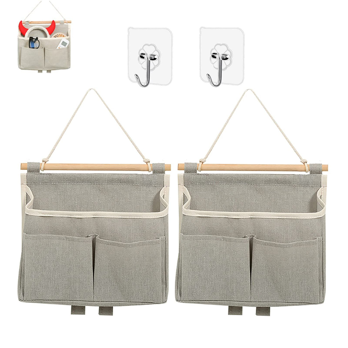 2Pcs Over Door Hanging Storage Bags Wall Mount Hangable Organizer, Waterproof Linen Cotton Fabric Living Room Bedroom Bathroom