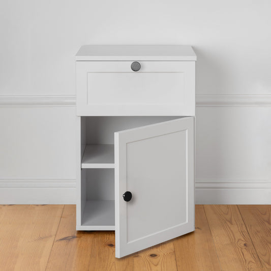 PORTO BEDSIDE TABLE - WHITE - HAMPTONS - ROUND BLACK