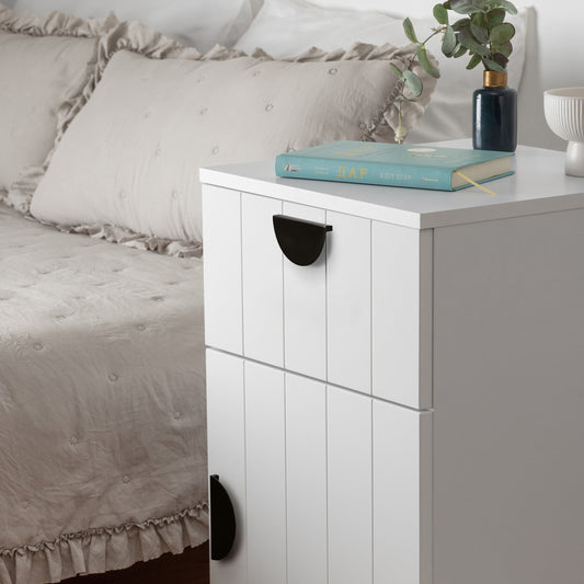 PORTO BEDSIDE TABLE - WHITE - VJ PANEL - HALF MOON BLACK