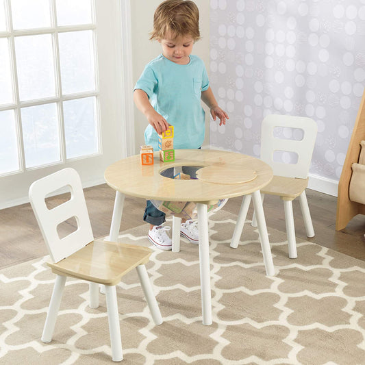 Round Table and 2 Chair Set for children (White Natural) - Baby & Kids > Kid’s Furniture