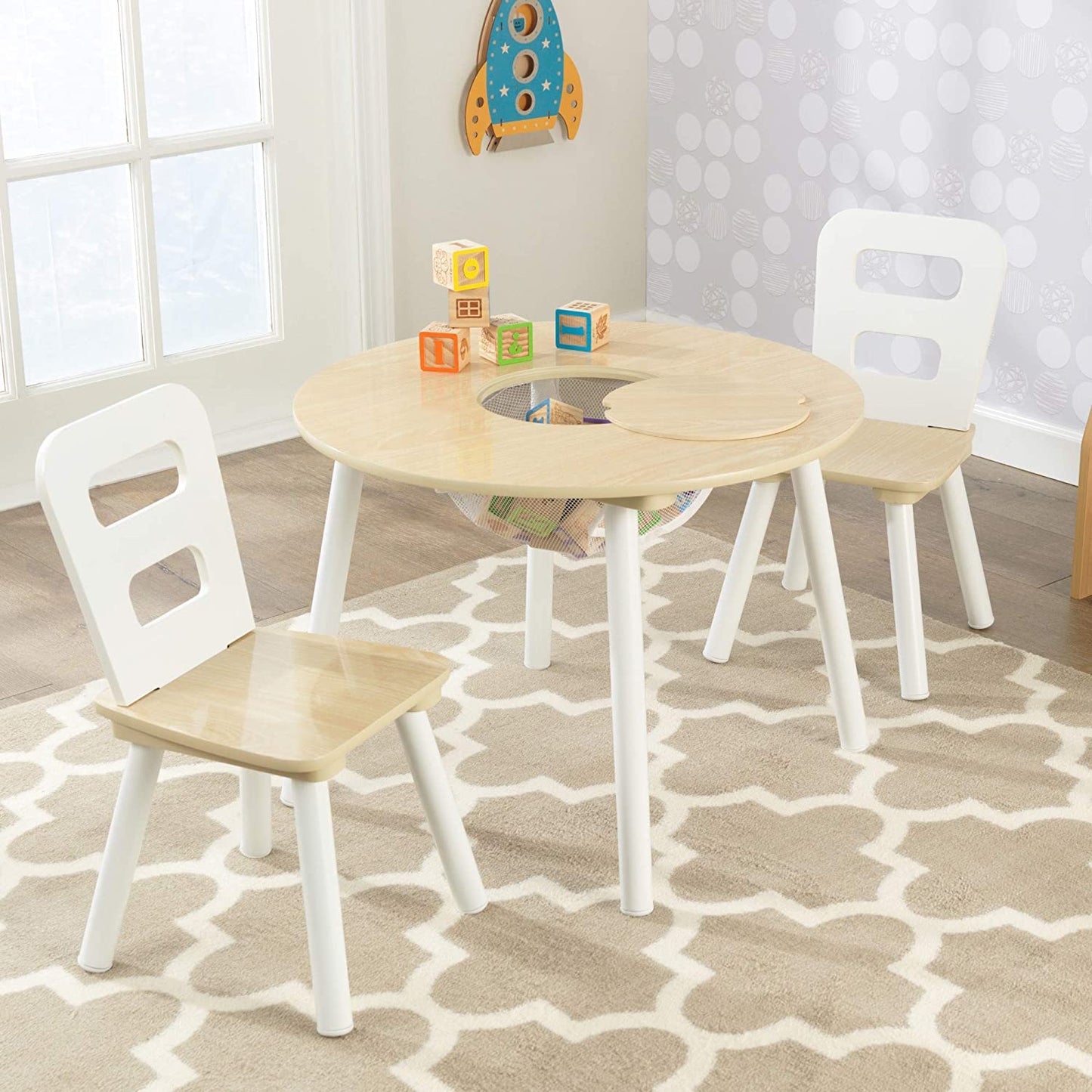 Round Table and 2 Chair Set for children (White Natural) - Baby & Kids > Kid’s Furniture