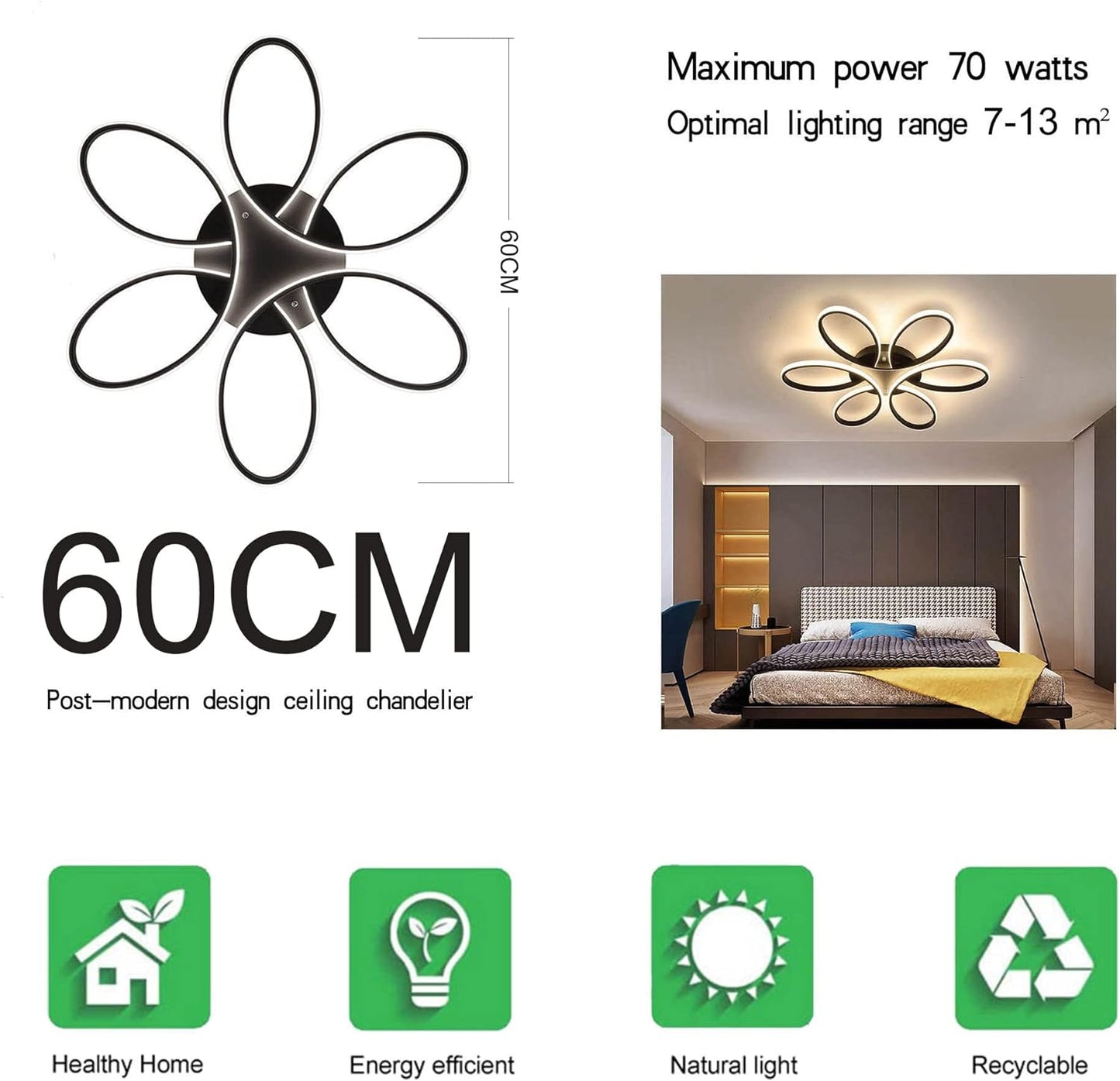 Modern LED Chandelier Flush Mount Lamp Remote Control (60cm) - Home & Garden > Lighting > Night Lights & Ambient