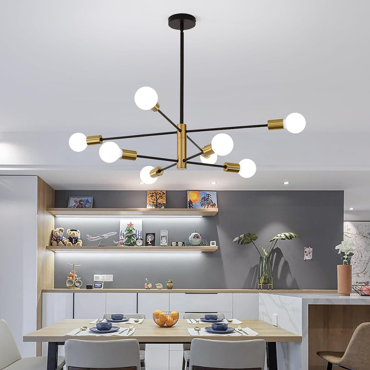 Sputnik Chandelier Modern Industrial 8-Light Black & Gold - Home & Garden > Lighting > Night Lights & Ambient Lighting