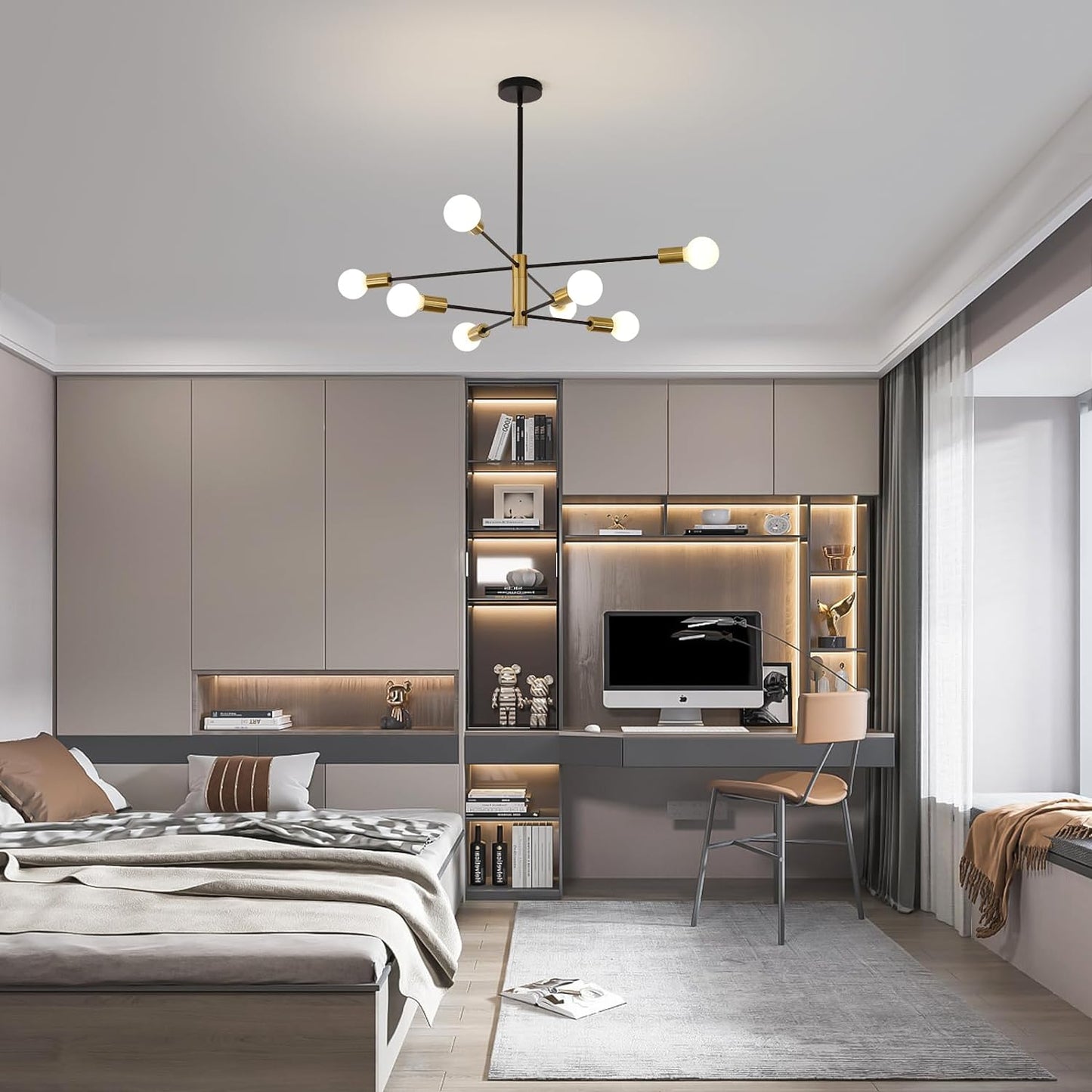 Sputnik Chandelier Modern Industrial 8-Light Black & Gold - Home & Garden > Lighting > Night Lights & Ambient Lighting