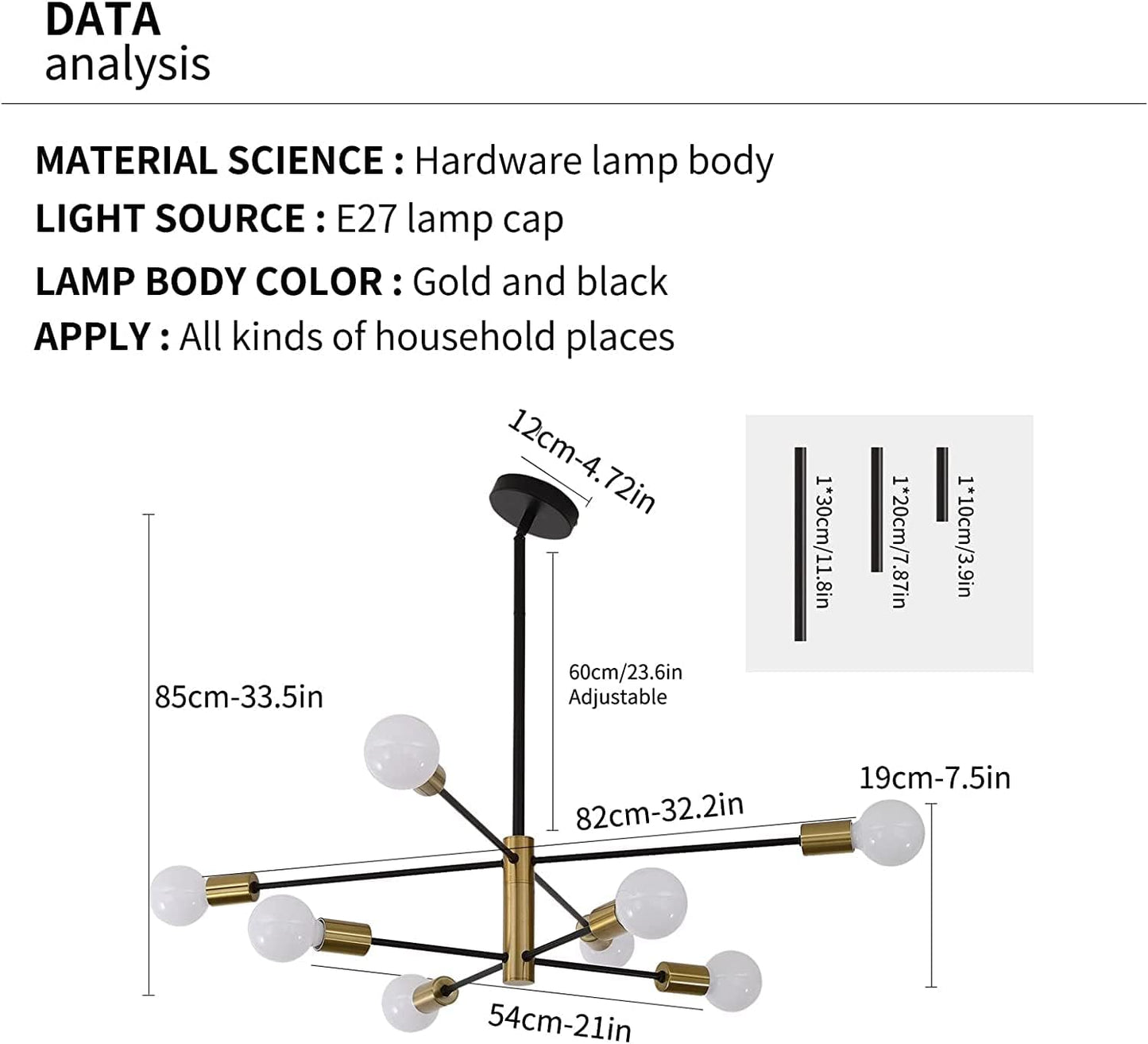 Sputnik Chandelier Modern Industrial 8-Light Black & Gold - Home & Garden > Lighting > Night Lights & Ambient Lighting