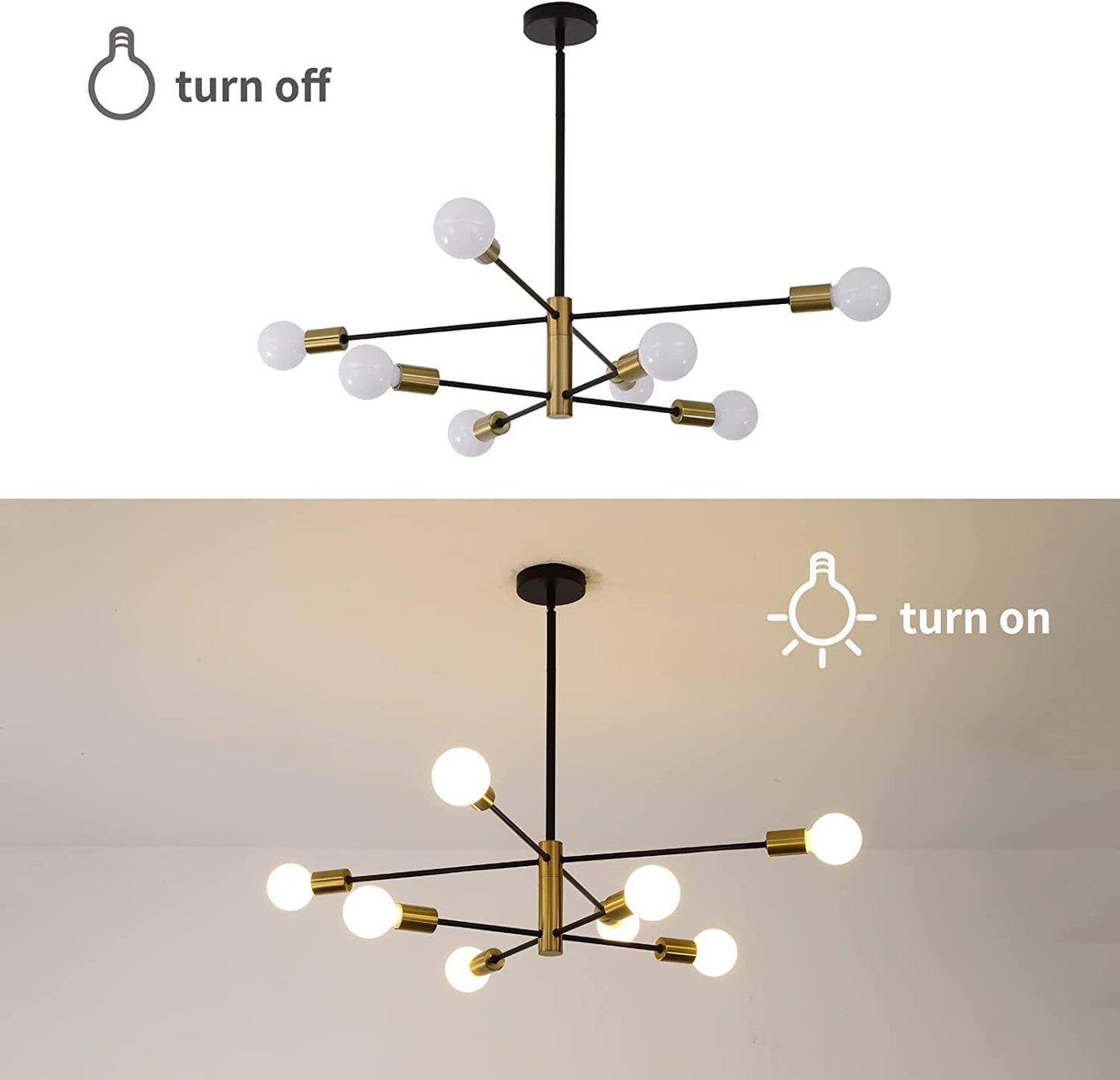 Sputnik Chandelier Modern Industrial 8-Light Black & Gold - Home & Garden > Lighting > Night Lights & Ambient Lighting