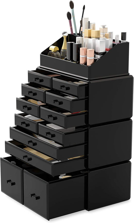 Makeup Cosmetic Organizer Storage with 12 Drawers Display Boxes (Black) - Home & Garden > Storage