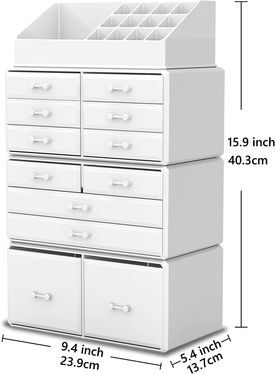 Makeup Cosmetic Organizer Storage with 12 Drawers Display Boxes (White) - Health & Beauty > Cosmetic Storage