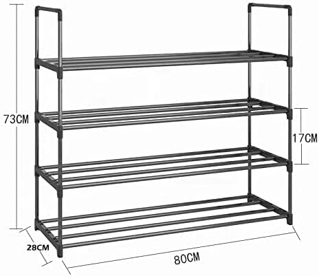 4-Tier Stainless Steel Shoe Rack Storage Organizer to Hold up to 20 Pairs of Shoes (80cm Black) - Furniture > Living