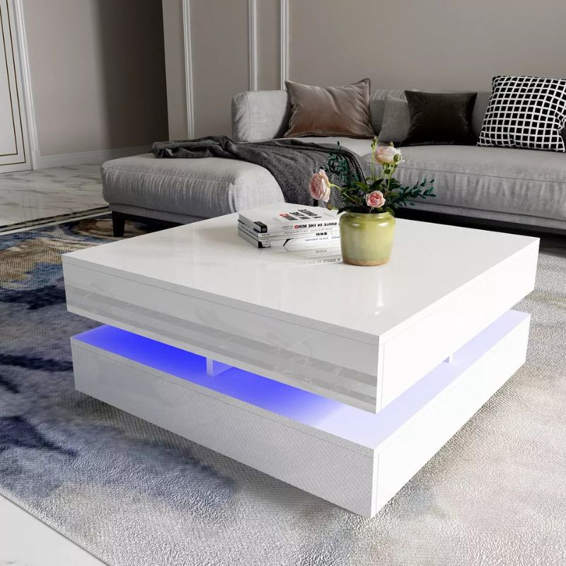 Modern Large High Gloss Coffee Table With LED Lights White - Furniture > Living Room > Coffee Tables