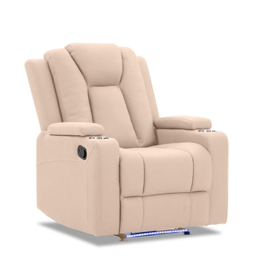 Theatre Electric Recliner Sofa Buckskin Fabric Single Latte Furniture > Sofas > Sofas & Sofa Beds