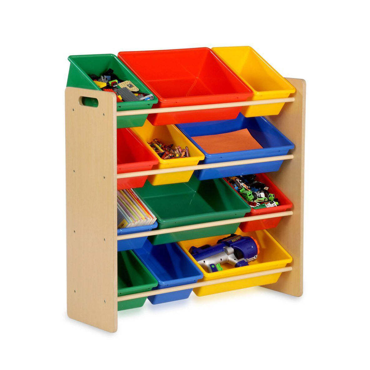 Kids Organiser Shelf Storage Rack for Toys - 12 Multicoloured Bins - Baby & Kids > Kid’s Furniture > Kid’s Tables