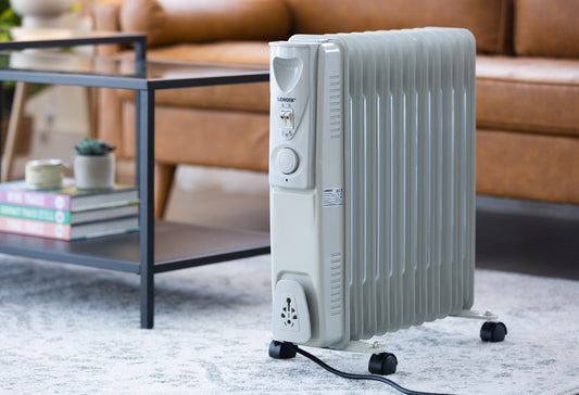 11-fin Oil Column Heater 2400w W/ 3 Heat Settings & Wheels | Sleek Off-white Oil-filled Radiator Heater