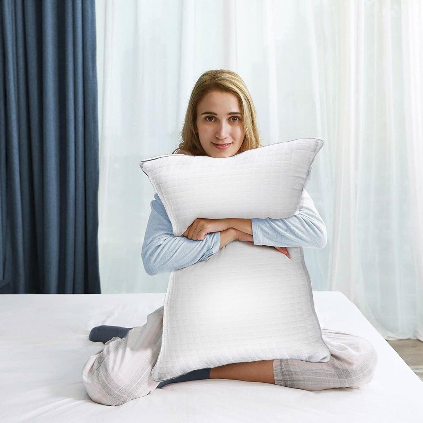 2xQueen Quality Pillows Cotton Hotel Adjustable Home Pillows Down Alternative Pillows - Home & Garden > Bedding >