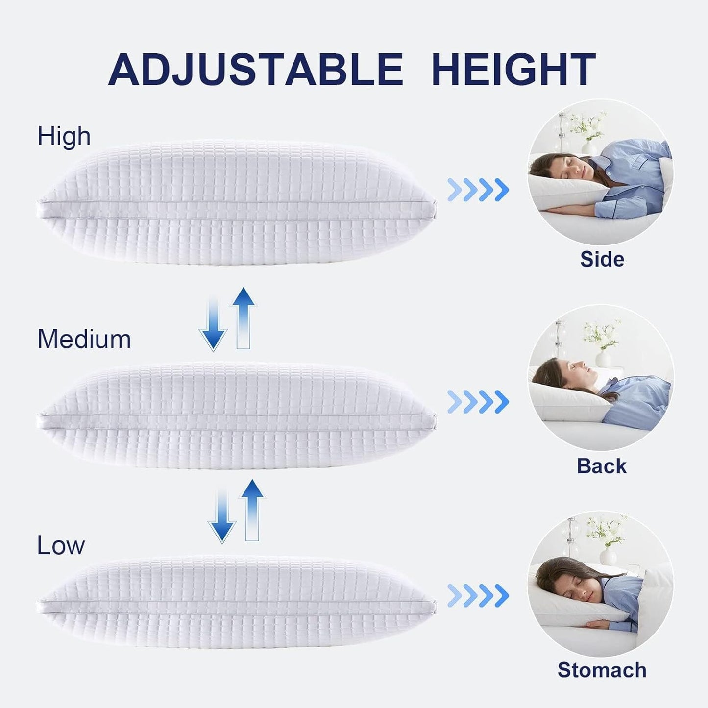 2xQueen Quality Pillows Cotton Hotel Adjustable Home Pillows Down Alternative Pillows - Home & Garden > Bedding >