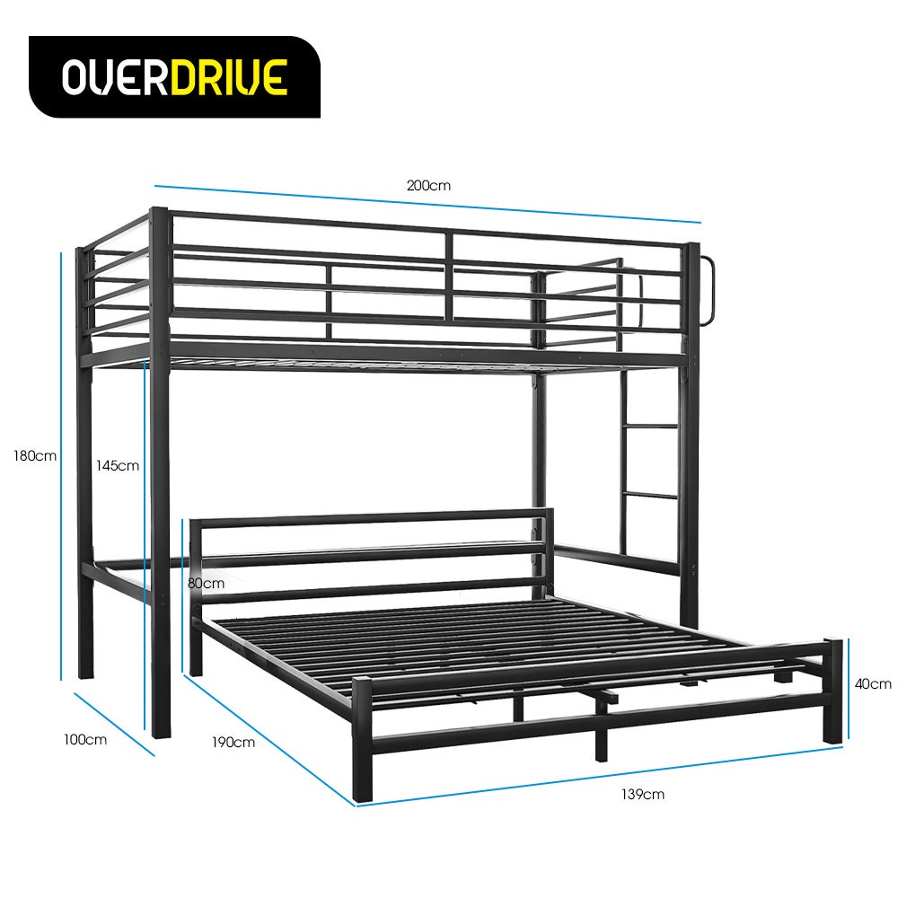 KINGSTON SLUMBER Single Loft Bed And Double Underbed Multifunctional Space Saving with Fixed Ladder Matte Dark Grey